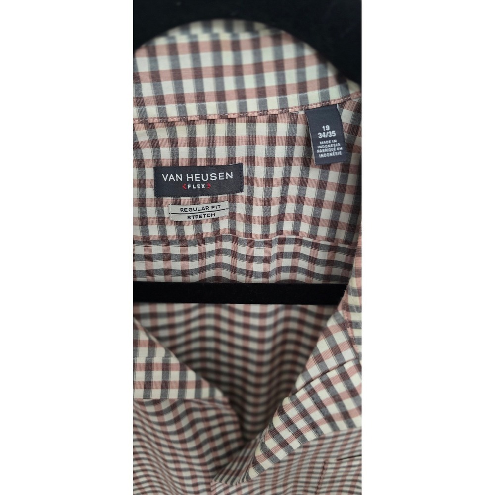 Van Heusen Button Down Mens 19 34/35 Brown Regular Fit Stretch - Picture 10 of 10